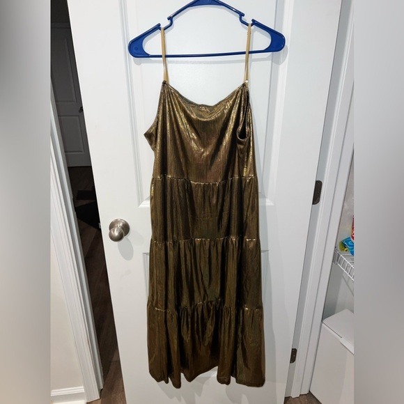 Grace Karin Spaghetti Strap Ruffle Midi Dress in Gold - Picture 1 of 7